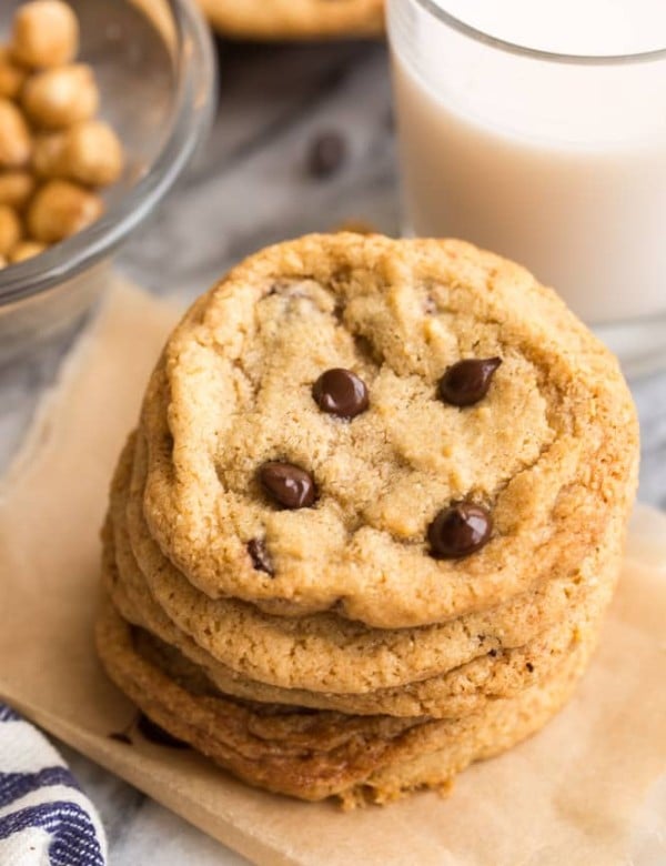 Chocolate-Chip-Hazelnut-Cookies in a stack