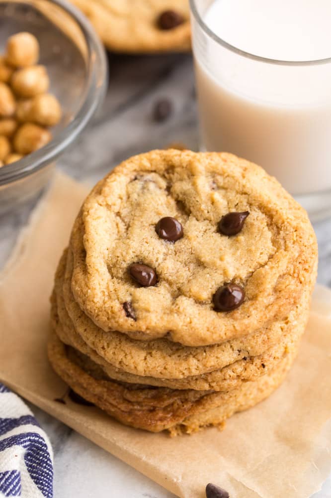 Chocolate Chip Hazelnut Cookies stacked up