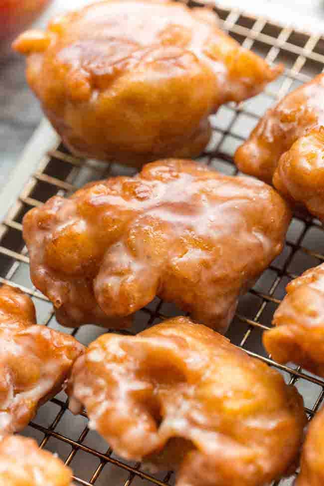 Gluten Free Apple Fritters on a rack