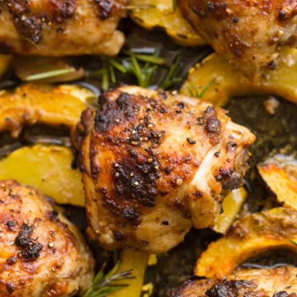 Roasted Balsamic Rosemary Chicken & Squash up close