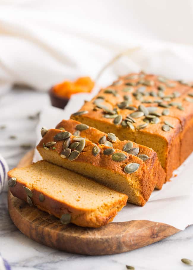 Paleo Sweet Potato Bread loaf on a cutting board