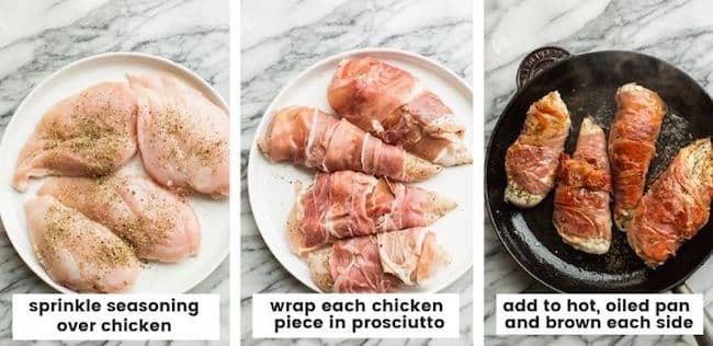 prosciutto-wrapped-chicken-prep collage