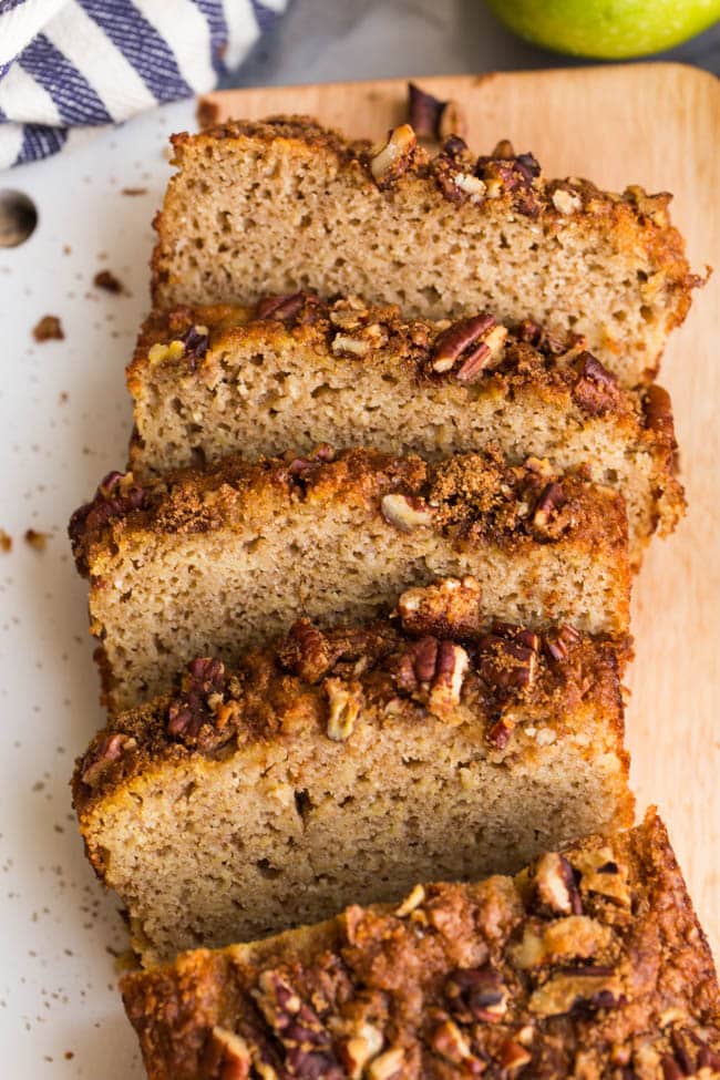 sliced of Paleo Apple Bread on a cutting board