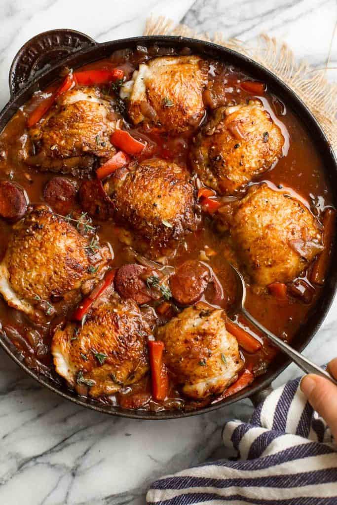 Spanish Chicken and Chorizo  in a skillet