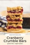Gluten Free Cranberry Crumble Bars pin graphic