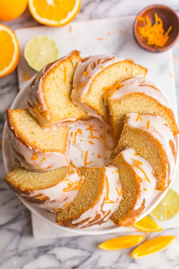 slices of orange cake on a platter