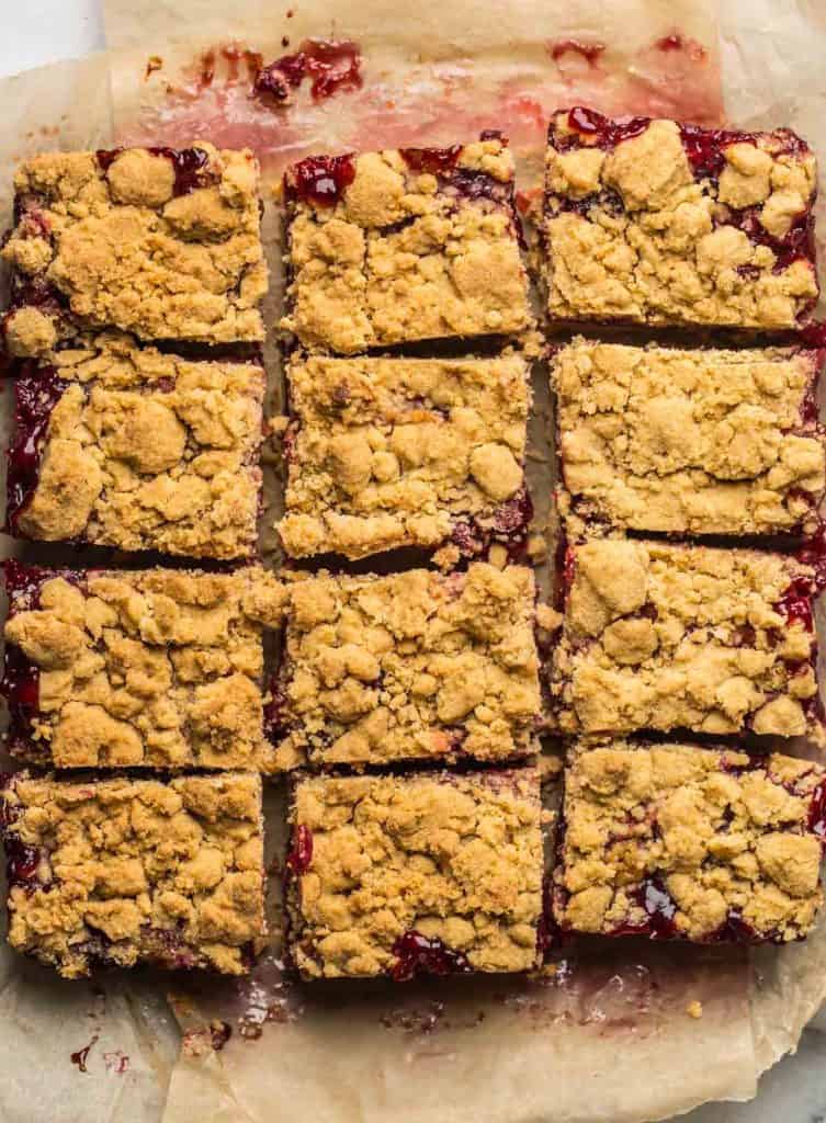 Gluten Free Cranberry Crumble Bars cut into 12 bars