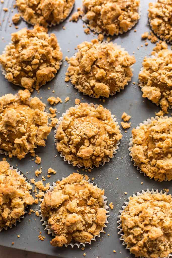 Pumpkin & Gingerbread Crumb Muffins in the muffin tin