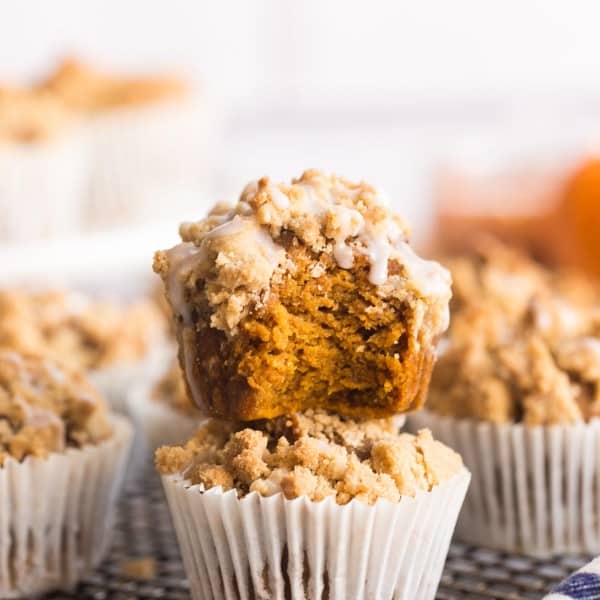 Pumpkin & Gingerbread Crumb Muffins on a cooling rack