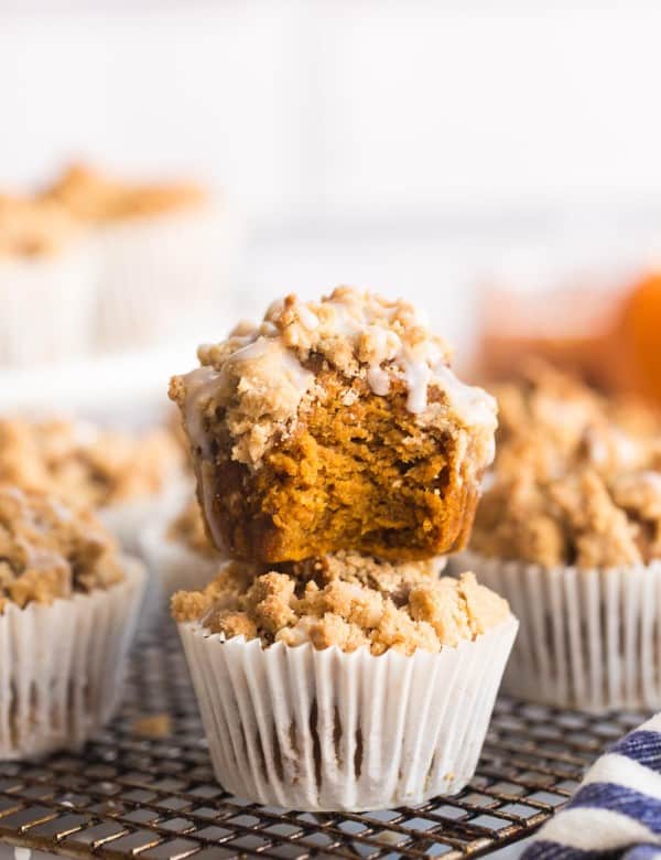 Pumpkin & Gingerbread Crumb Muffins on a cooling rack