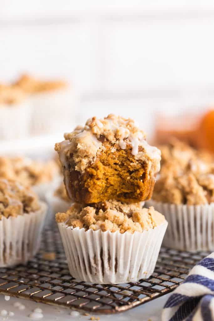 Pumpkin & Gingerbread Crumb Muffins on a cooling rack