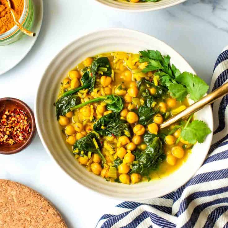 Zesty Chickpea Soup topped with herbs