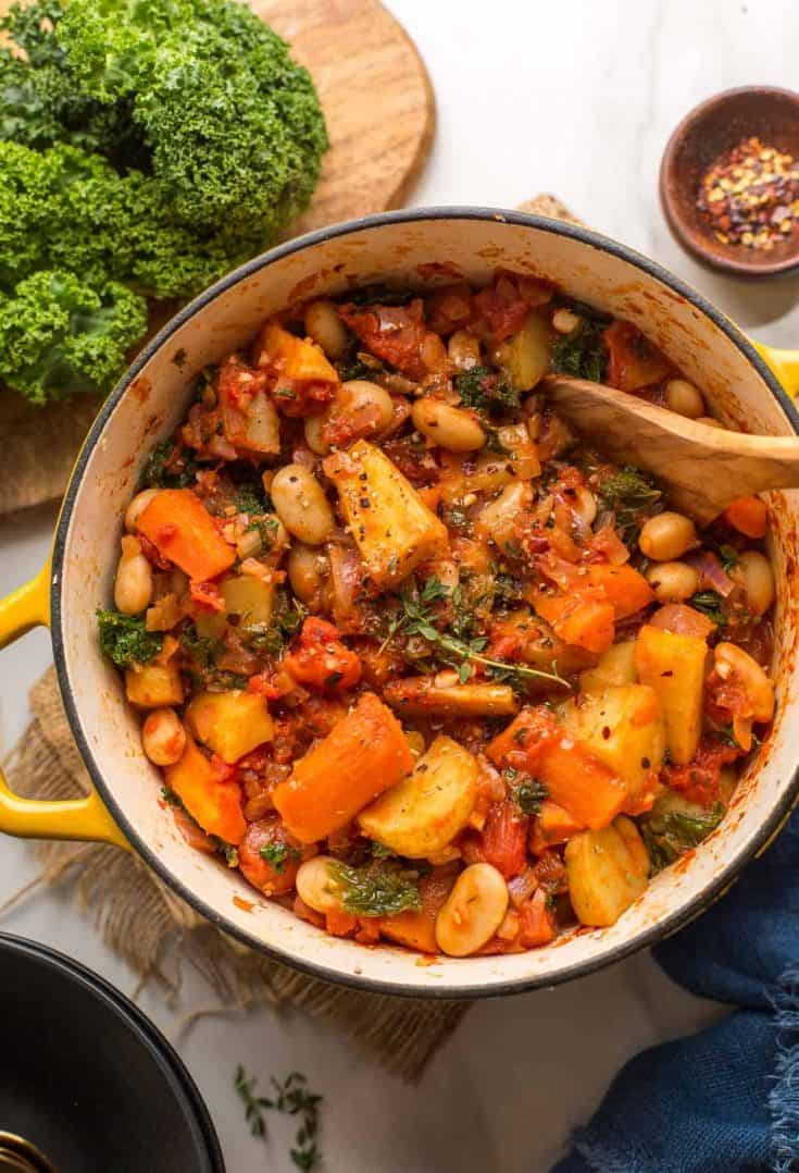 Roasted-Root-Vegetable-Stew in a pot