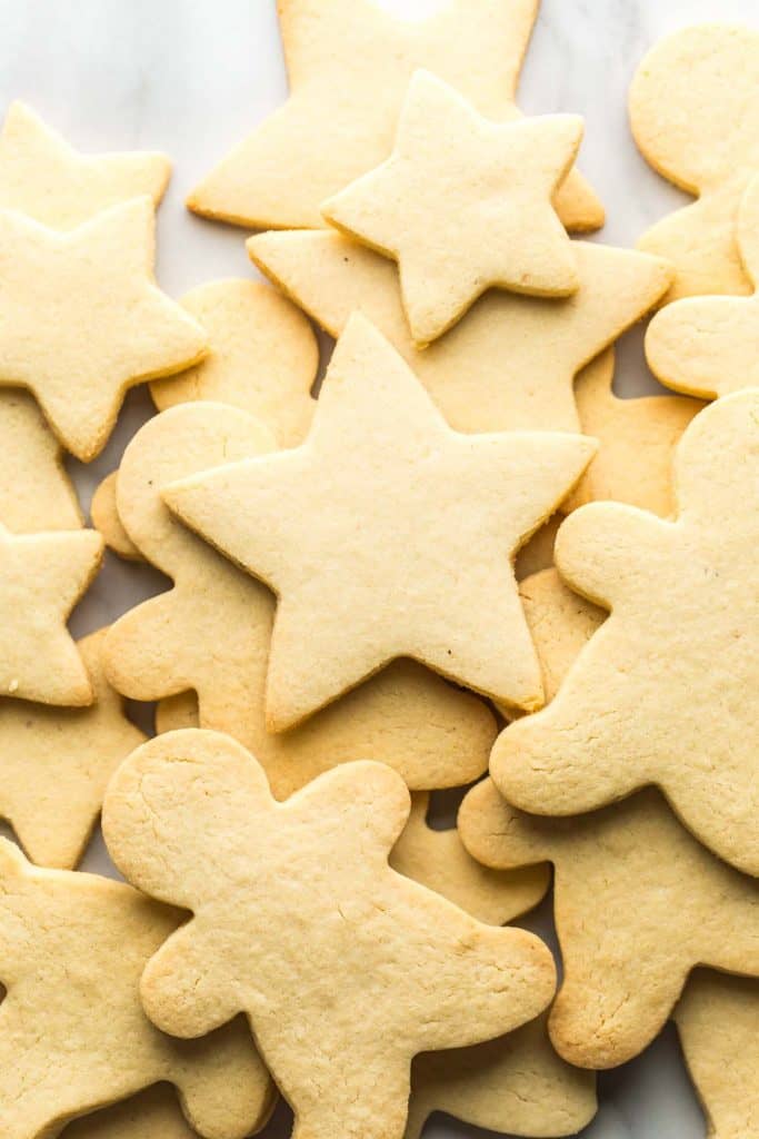 Almond Flour Sugar Cookies unfrosted in a pile