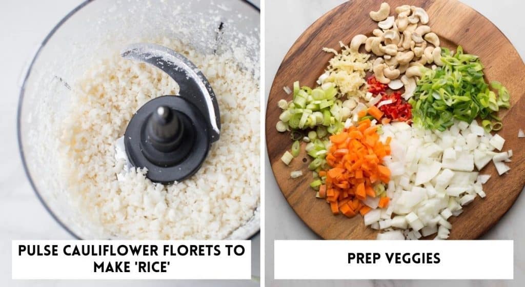 Cauliflower Egg Fried Rice veggies prepped