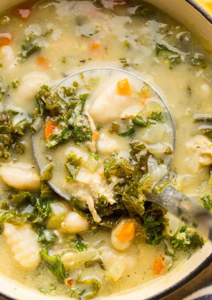 soup ladle full of Creamy Chicken Gnocchi Soup