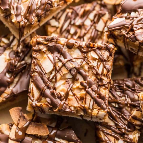 Healthier-No-Bake-Samoas-Cookie-Bars up close