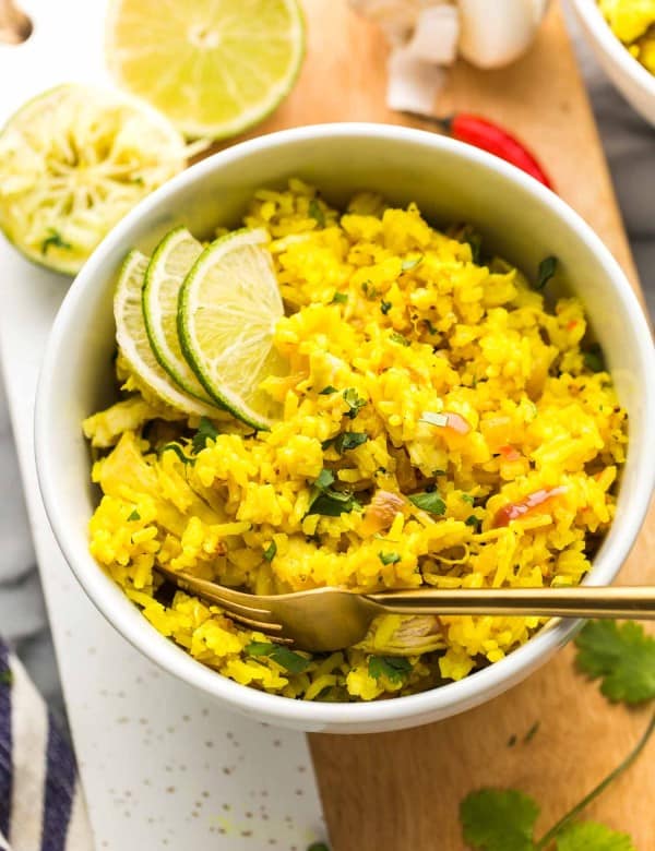 Instant Pot Coconut Lime Chicken and Rice in a bowl