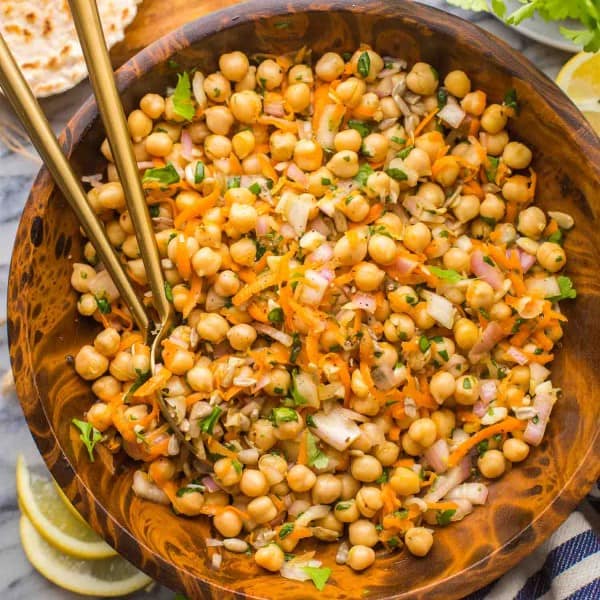 Sweet-Shallot-Chickpea-Salad in a salad bowl