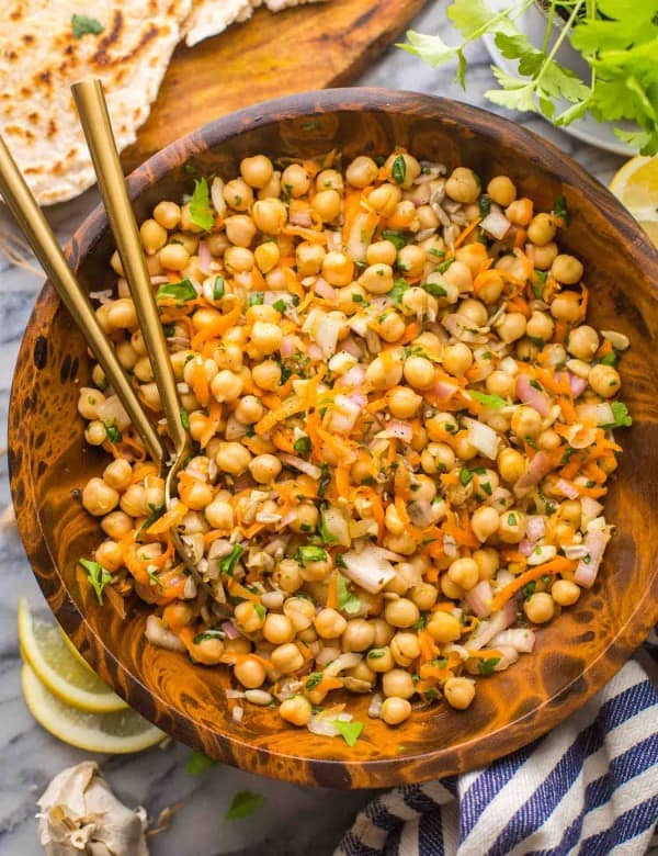 Sweet-Shallot-Chickpea-Salad in a salad bowl