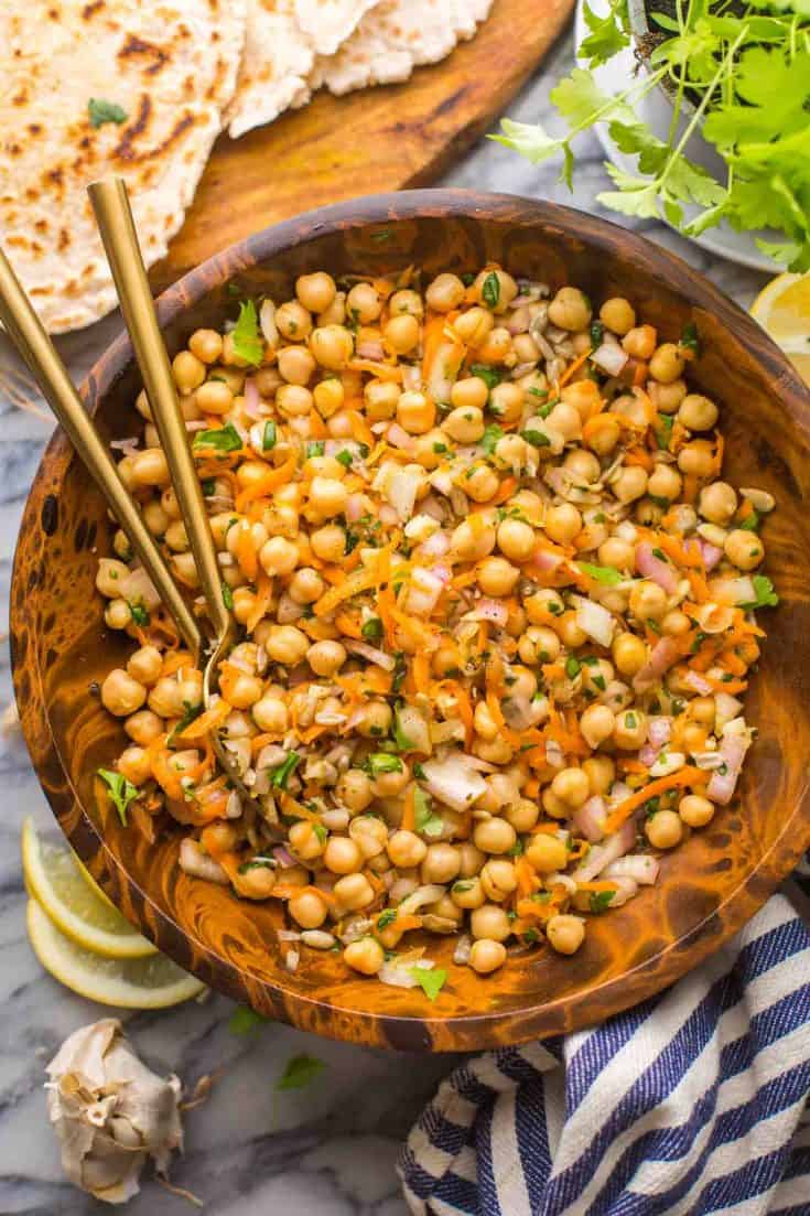 Sweet-Shallot-Chickpea-Salad in a salad bowl