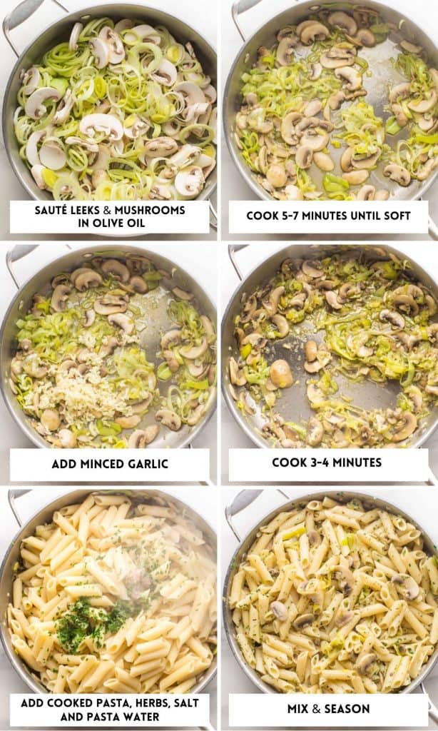 Leek and Mushroom Pasta collage