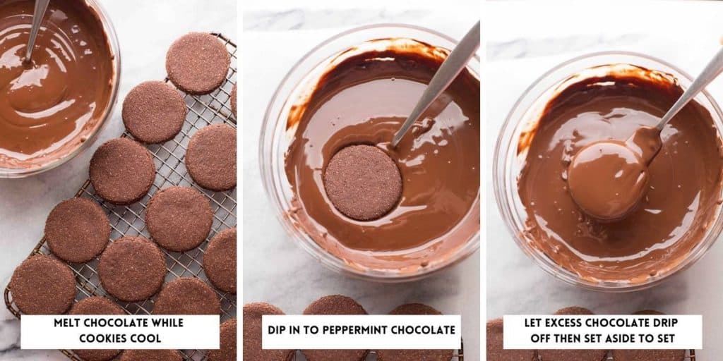 Gluten Free Thin Mints chocolate dipping collage
