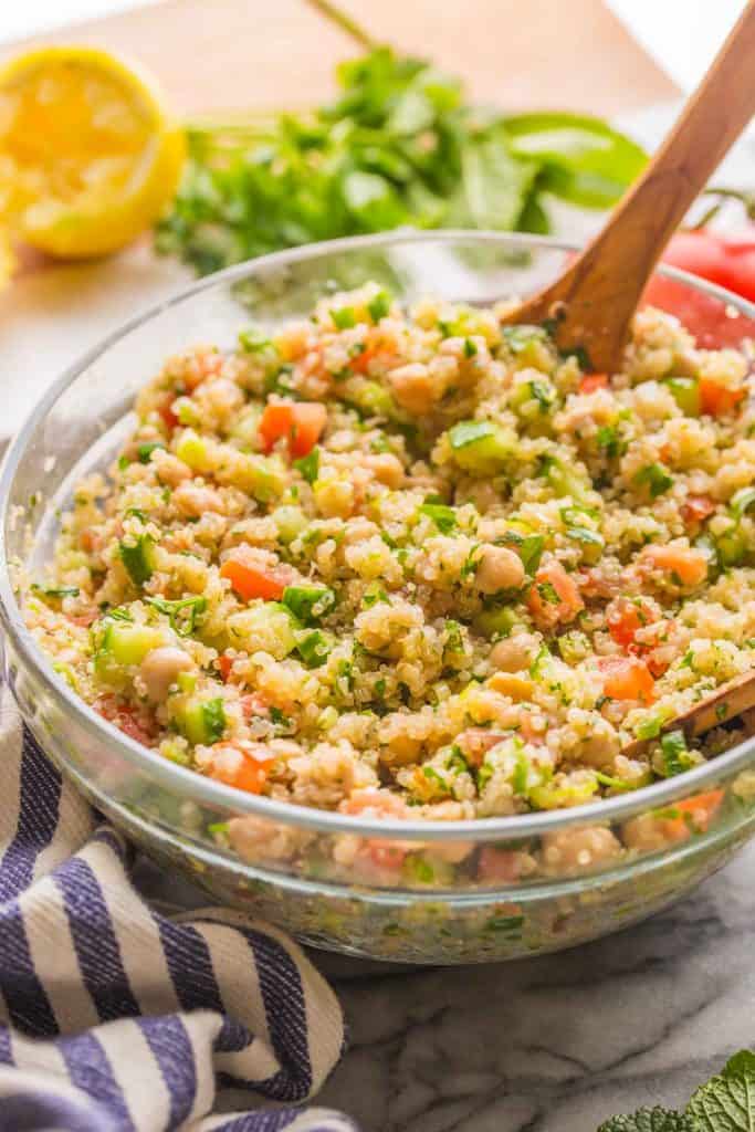 Chickpea Quinoa Salad in a salad bowl 