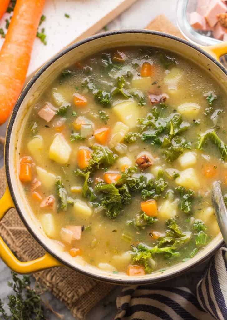 Dairy Free Ham and Potato Soup in a soup pot