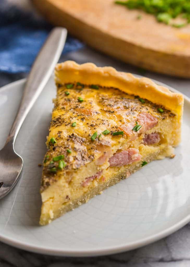 slice of Dairy Free Quiche Lorraine on a small plate