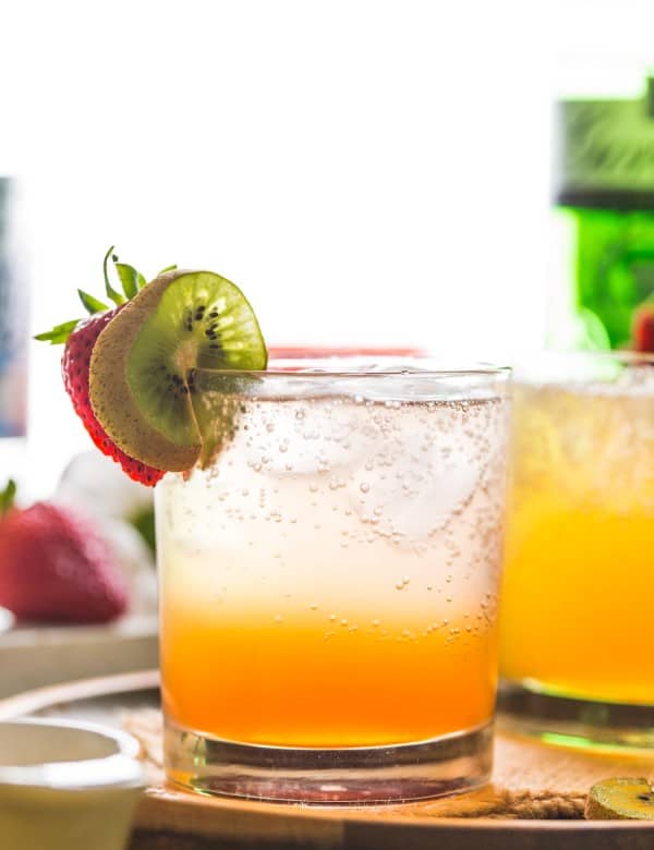 Strawberry Kiwi Gin & Tonic garnished with fruit