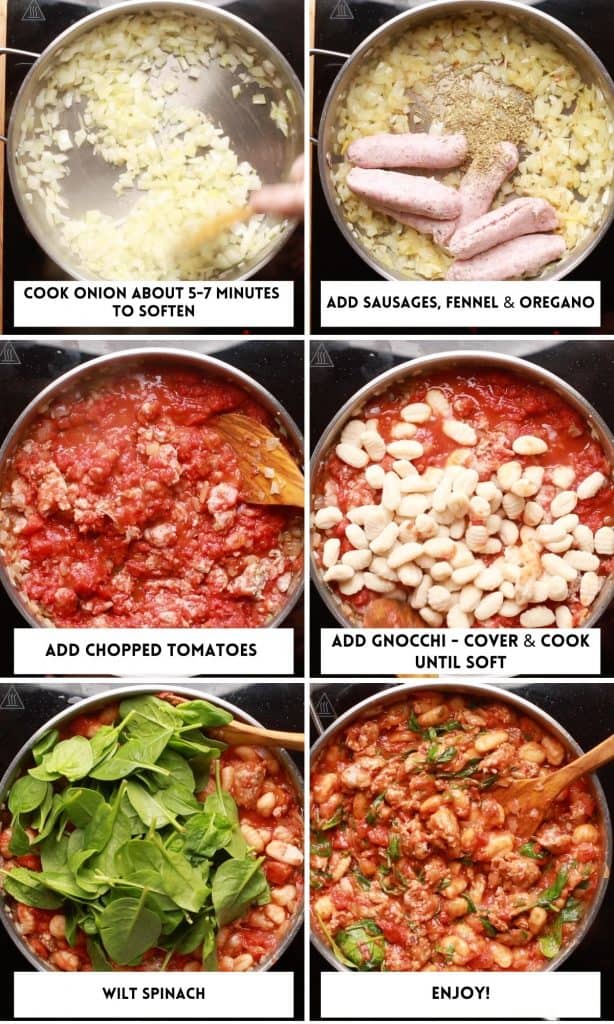 Fennel & Spinach Sausage Gnocchi collage