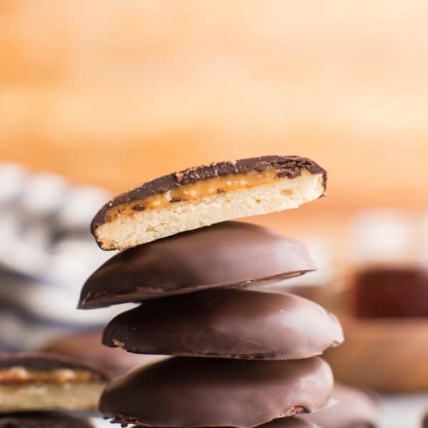 taglongs cookies stacked on top of each other