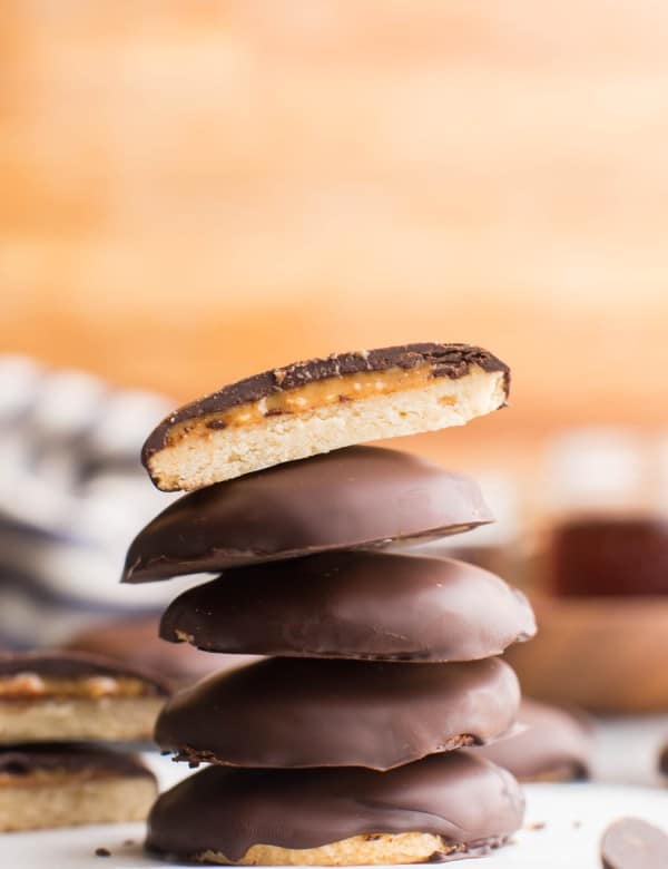 taglongs cookies stacked on top of each other