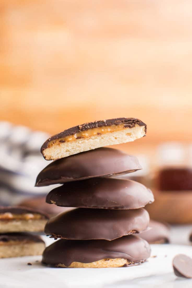 taglongs cookies stacked on top of each other