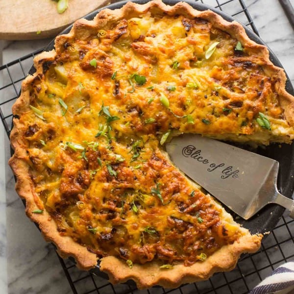 Gluten Free Homity Pie cooling on a wire rack