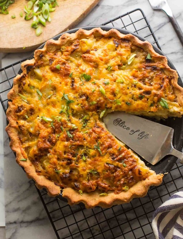 Gluten Free Homity Pie cooling on a wire rack