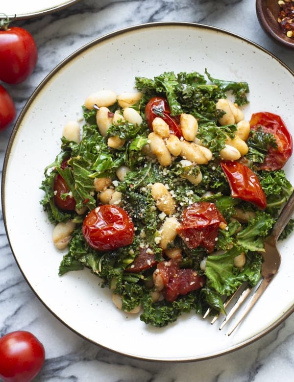 Blistered Cherry Tomatoes with Kale & Cannellini Beans