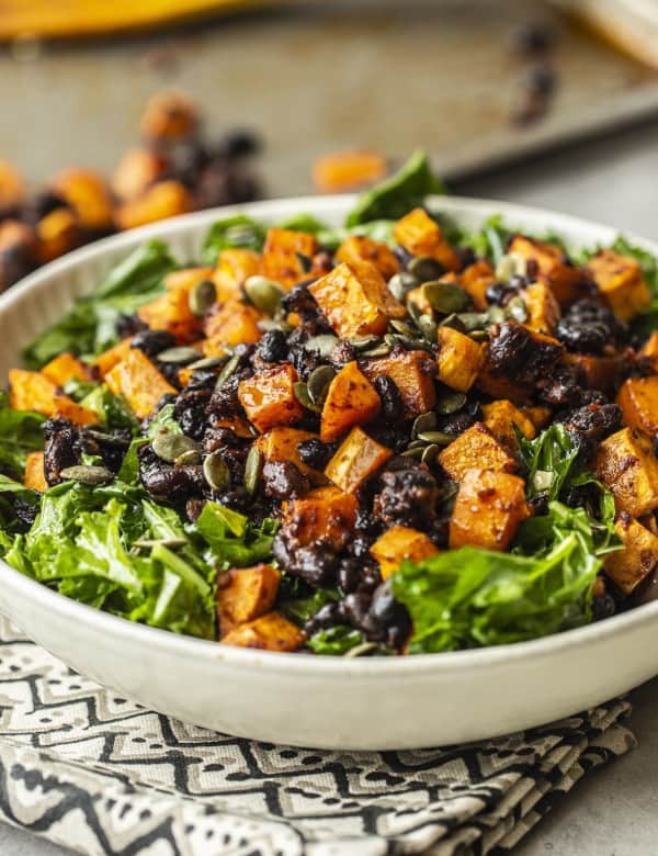 Chipotle Roasted Sweet Potato & Black Bean Kale Salad