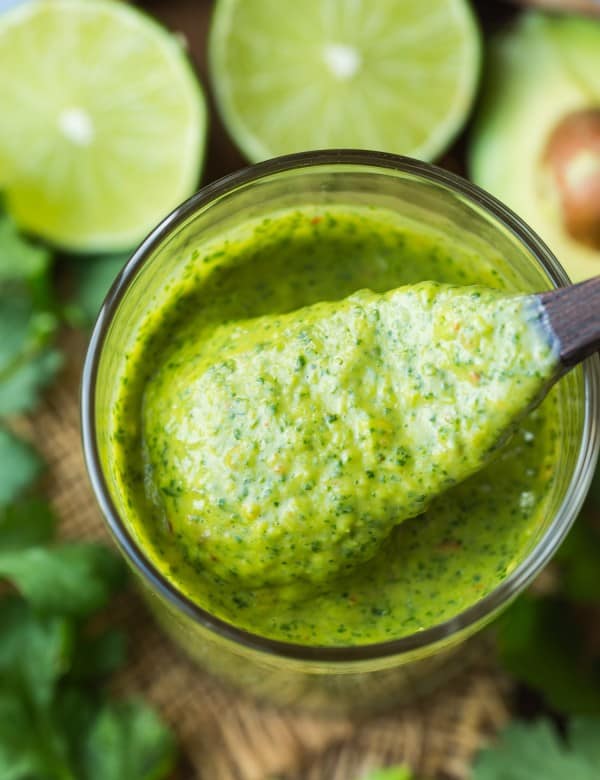 spoon full of cilantro lime dressing