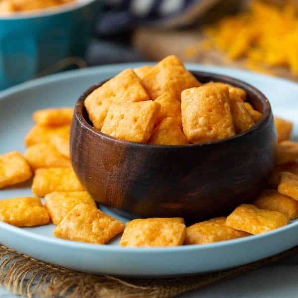 gluten Free Cheese Crackers in a small bowl