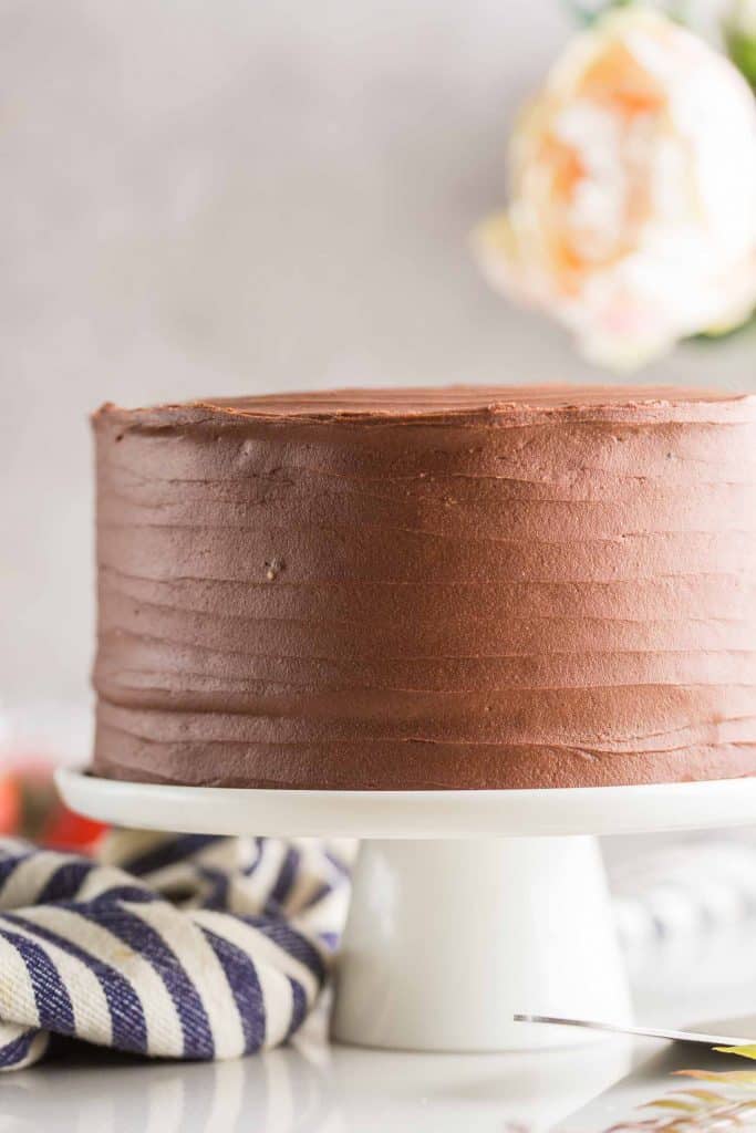 gluten fre e chocolate cake on a cake stand