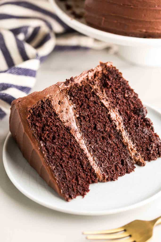 slice of chocolate cake on plate