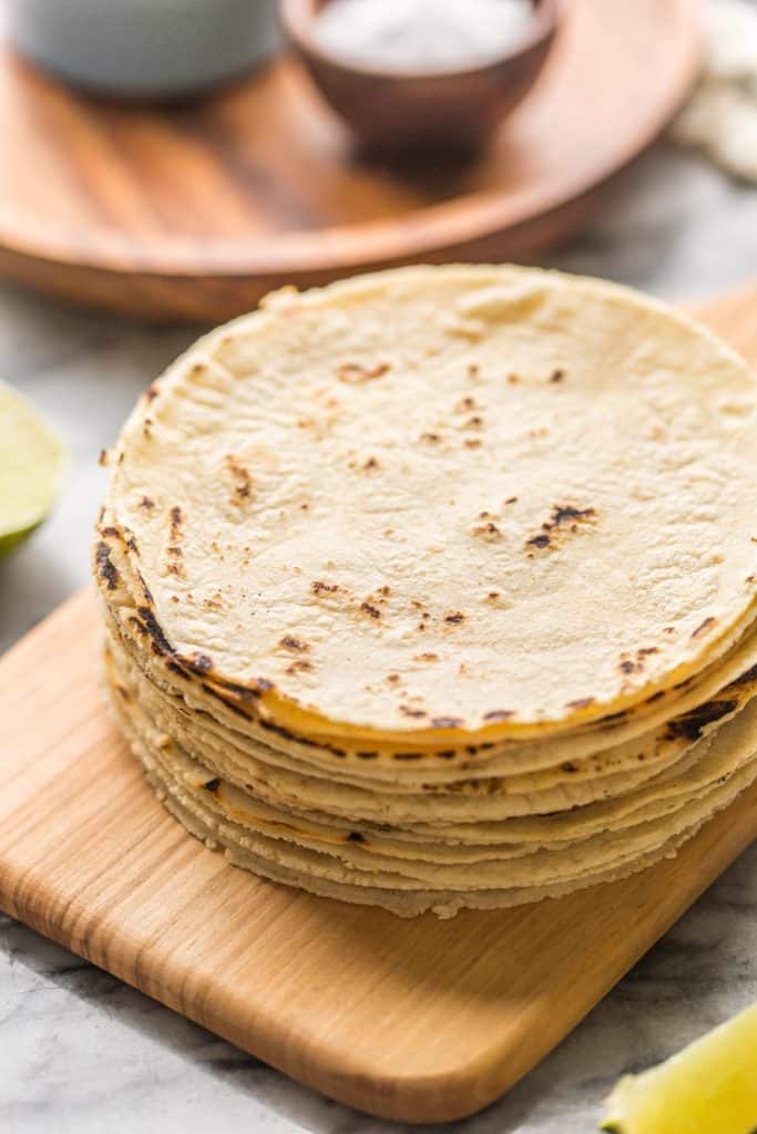 a stack of fresh homemade Corn Tortillas Recipe up close