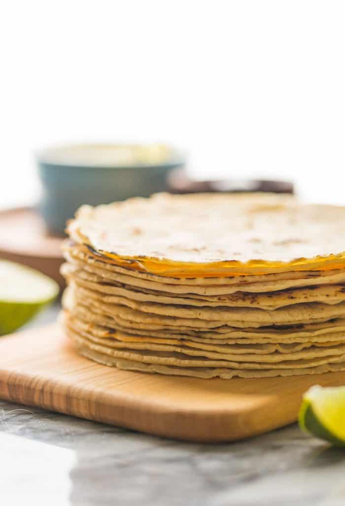 stack of corn tortillas from the side