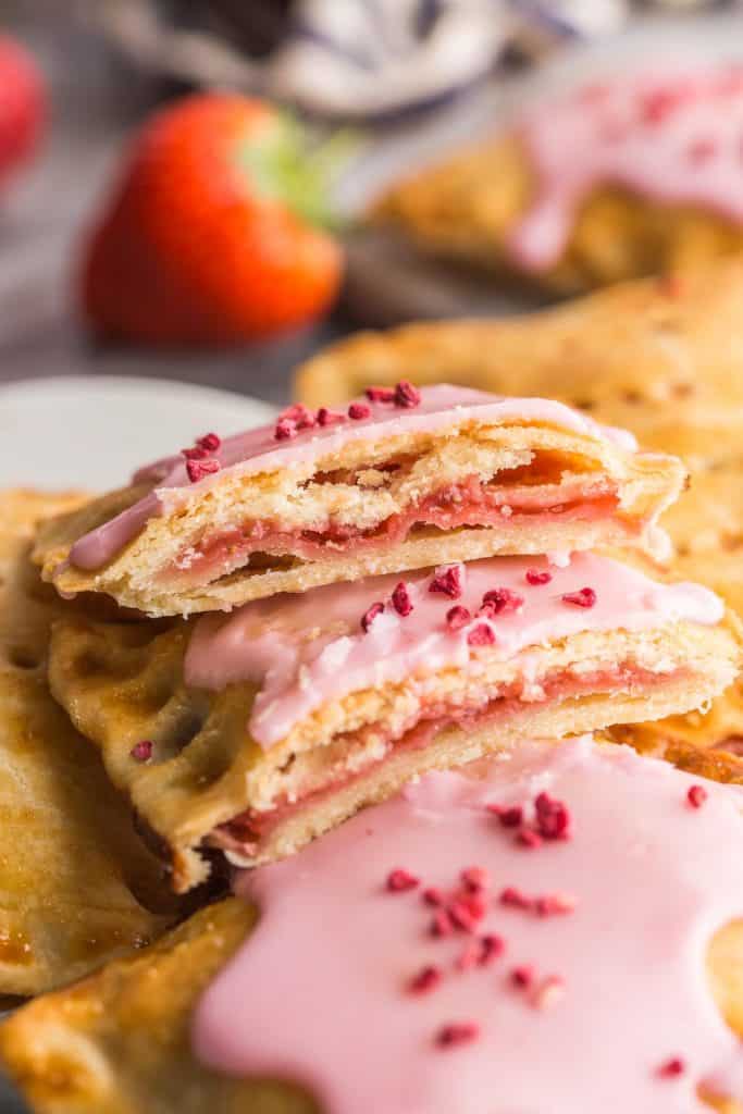 Strawberry Hand Pies broken in half exposing the inside