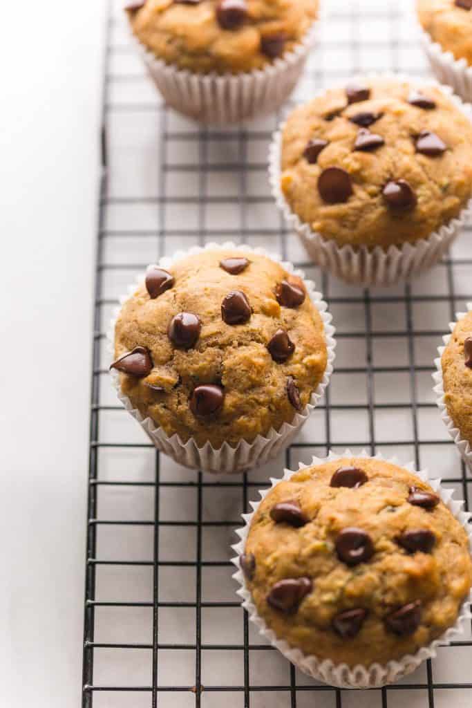 Banana Zucchini Muffins cooling on a wire rack