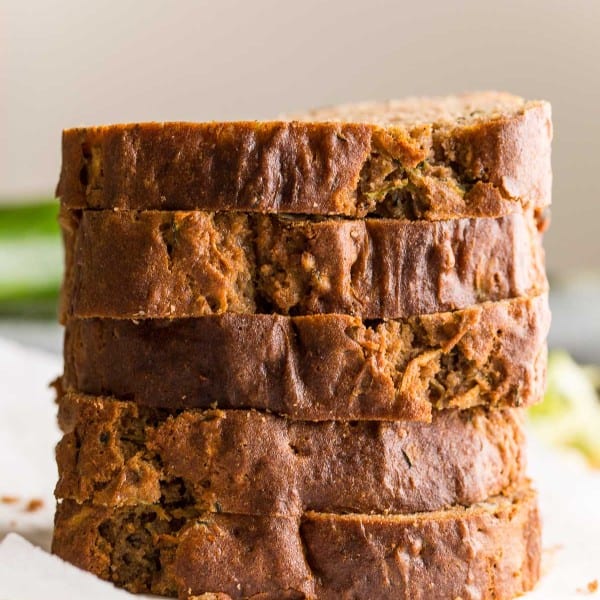 gluten free zucchini bread slices stacked