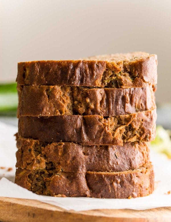 gluten free zucchini bread slices stacked