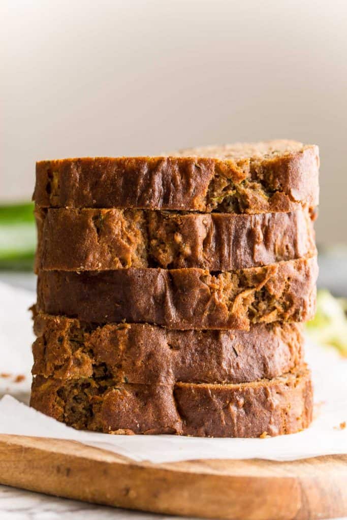 gluten free zucchini bread sliced in a stack